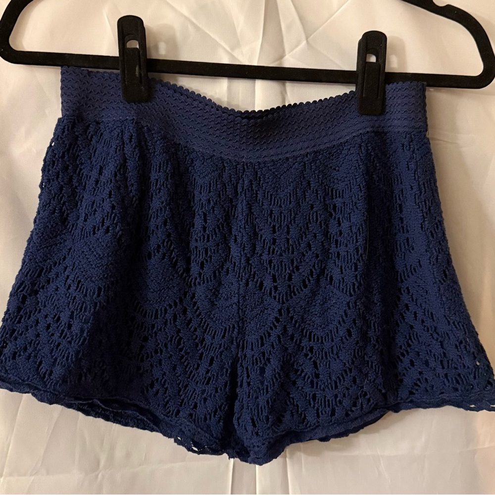 Wonder Nation Shorts Navy Crochet Lined Wide Waist, Sz Junior XL / Women XS EUC